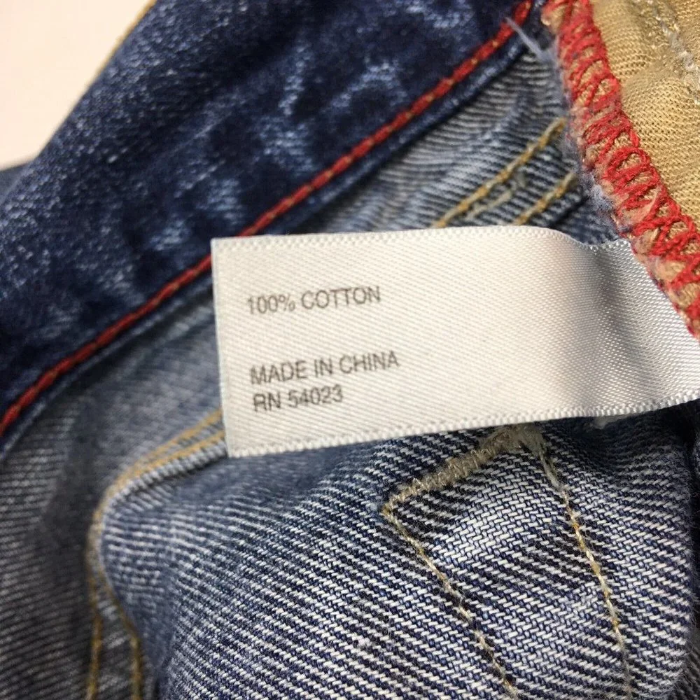 Banana Republic Mens Straight Blue Jeans sz 35x30 Denim Destroyed‎ Cuffs